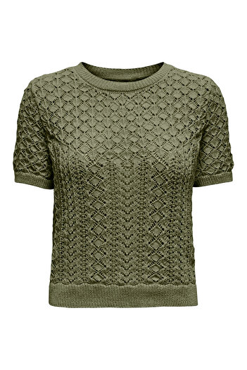 ONLY Women's Khaki Knitted Sweater - Cotton Print, Short Sleeve 15339662