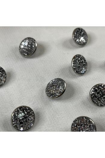 Bukle İplik Black Plastic Bottom Pedestal Button with Silver Chain Detail - 1.2 cm Diameter (20 Pcs)
