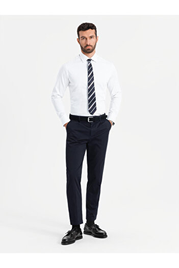 OMBRE Klasická pánská košile SLIM FIT ze saténové látky - bílá V1 OM-SHOS-0176 M
