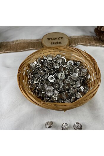 Bukle İplik Royal Coat of Arms Embroidered Accent Silver Metallized Plastic Bottom Foot Button - 1.2 cm Diameter (20 Pcs)