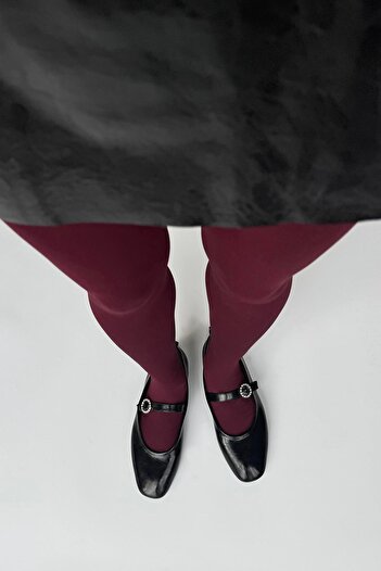 STRASWANS Berny Black Leather Wrinkled Ballerinas - Belt Detailed