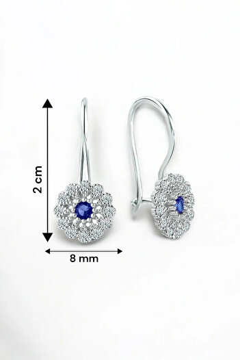 jelux silver Gümüş 925 Ayar Telkari Çiçek Model Zirkon Safir Taşlı Küpe