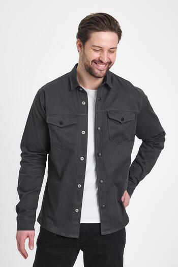 DAMGA JEANS Чоловіча сорочка Oversize Basic антрацитова з коміром-стійкою
