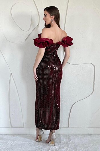 Elbee Fashion Woman Pulpayetli Kolsuz Elbise
