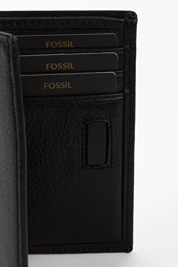 Fossil Kutulu Hakiki Deri Siyah Mıknatıslı Dikey Erkek El Portföyü Cüzdan