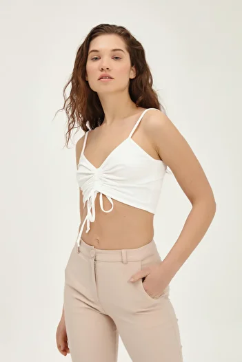 Quzu Strappy Drawstring Detailed Bustier White