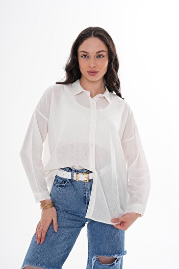 ŞİMAL Women's Solid Flam Linen Long Sleeve Shirt 250165   -