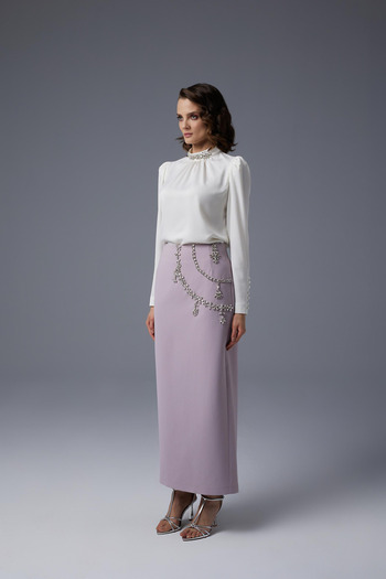 JAMİLATASARİM Jami̇la Sarah Stone Embroidered Crepe Pen Skirt