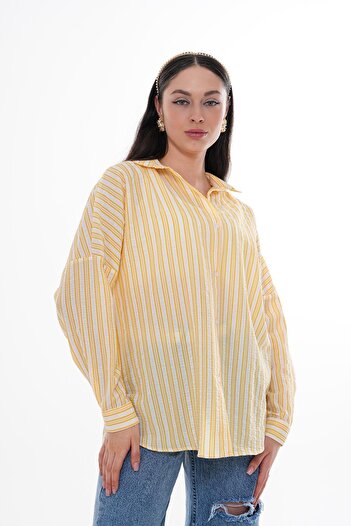 ŞİMAL Women's Thick Line Print Long Sleeve Shirt 250164   -