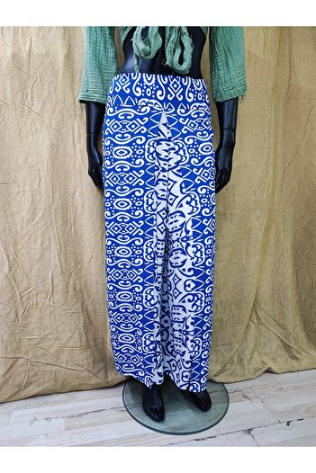 Sosyete Kaplumbağa Cotton Viscose Patterned Clamshell Pants with Elastic Waist