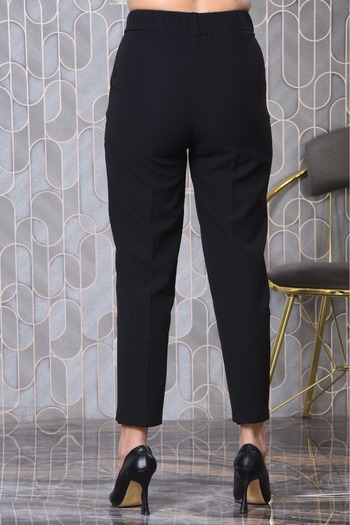 MİSLİNE Μαύρο ελαστικό στη μέση Skinny Leg Άνετο γυναικείο υφασμάτινο παντελόνι