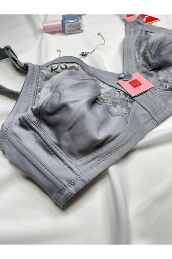 bunq Gray Lace Detailed Wirefree Minimizer Push up Bra