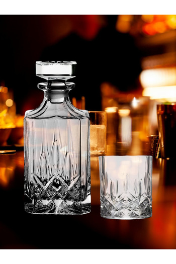 MADAME LUDA 7 Pieces Pub Bar Crystal Whiskey Set - 750ml Carafe Bottle, 340ml 6 Whiskey Glasses, Glass
