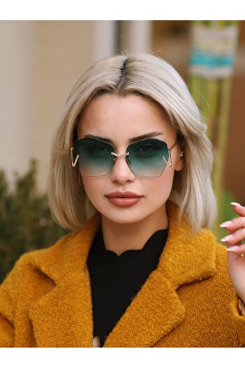 TomyHelf Geometric Design Green Glass Design Women's Sunglasses