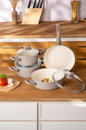 Emsan Beige Crystal 7 Piece Cookware Set