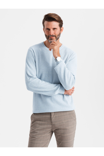OMBRE Men's mélange structured knit sweater - blue V2 OM-SWSW-0142 S