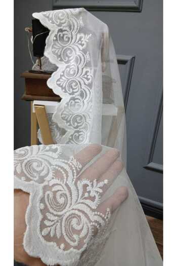 Taç Simple Plain Modern Design 2 Layers Pleated Tulle Curtain with Crown Skirt Embroidery