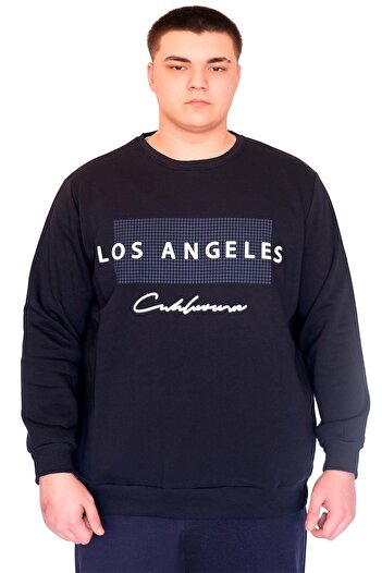 ModeXL Ανδρικό φούτερ - Mode XL, Plus Size, Crew Neck, LOS ANGELES U24561 Navy Blue