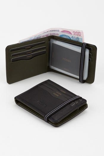 Fossil Boxed Genuine Leather Transparent Card Holder Black Rubber Closure Hand Portfolio Card Holder Wallet