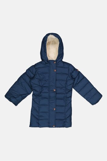 Kensie Girl Toddlers Girl Shearling Detail Mid Length Quilted Jacket, Denim Blue