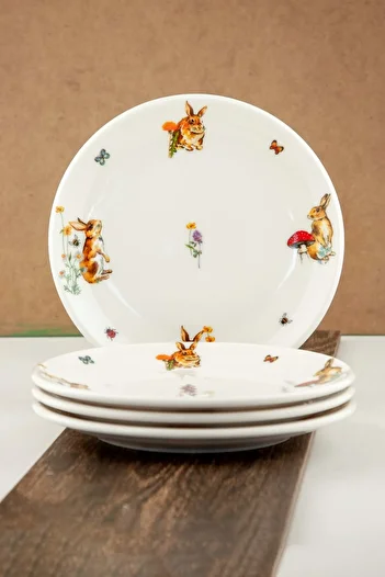 Bursa Porselen Dekor Rabbit 4 Pieces Porcelain Cake Plate