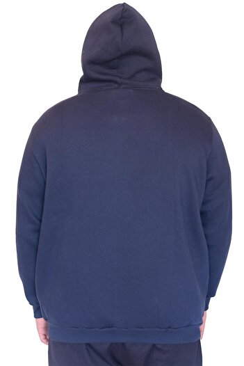 ModeXL Mode XL Büyük Beden Erkek Kapüşonlu Sweatshirt Fermuarlı 3 İp BRONX U24560 İndigo