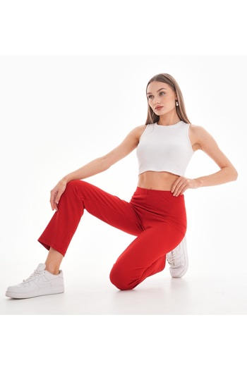DEVRİMAY TEKSTİL Women's Red Stretchy Full Lycra Slim-Looking Pants Leggings