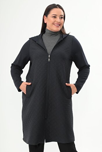 Metpoint Trend42Plus Large Size Diamond Pattern Zippered Navy Blue Cap