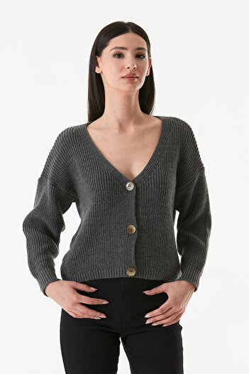 Fulla Moda Buttoned V-Neck Knitwear Cardigan