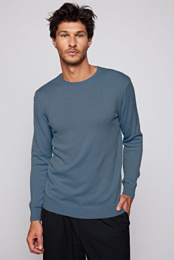 Tudors Men's Standard Fit Regular Cut Crew Neck Indigo Knitwear Sweater