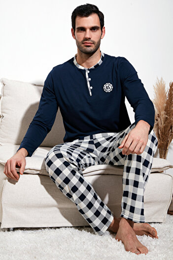 Buratti Men's Pajama Set - Checkered, Cotton, Regular Fit, Long Sleeve 60961003