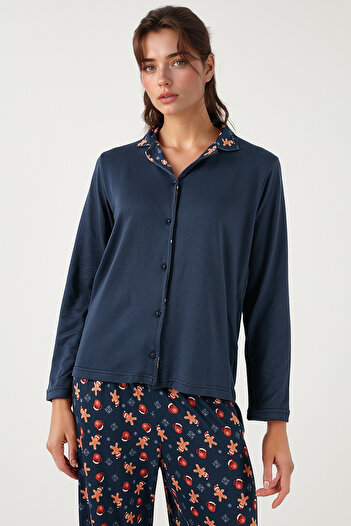 Lela Desenli Regular Fit Apaş Yaka Beli Lastikli Bol Paça Pijama Takımı Pijama Takımı 65714300