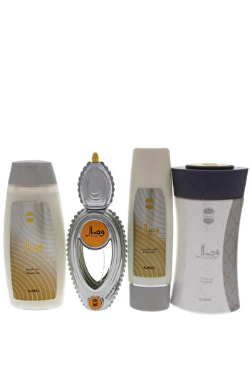Ajmal Wisal Gift Set for Unisex, 50ml PERFUME,200ml SHOWER GEL,100ml BODY LOTION & 80 GRAMS POWDER