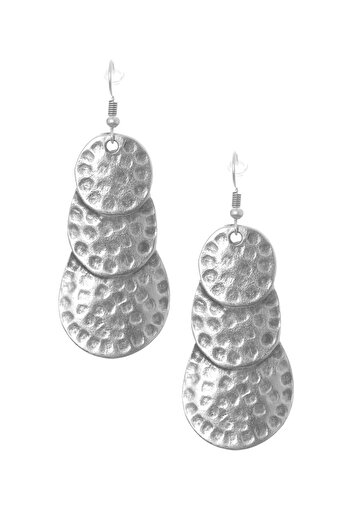 LABALABA Women's Antique Silver Embossed Printed Double Circular Earrings