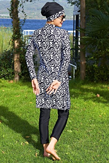 Ruko Maio 2408-6 Patterned Lycra Water Repellent and Quick Drying Fabric Hijab Swimsuit