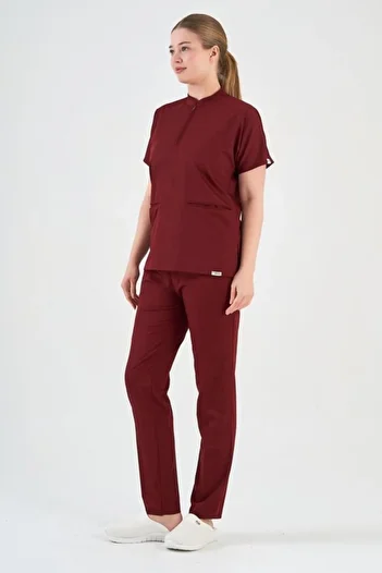 Owlet Medikal Lycra Maroon Zipper Detailed Surgical Uniform