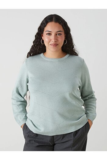 LC Waikiki Lcw Grace Green Crew Neck Patterned Women's Knitwear Sweater