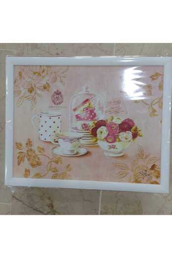 esdekor Luyano Cushioned Enjoyment Breakfast Tray Vintage Kitchen Theme 46X36 Wooden Pattern Backside Pink Decorative