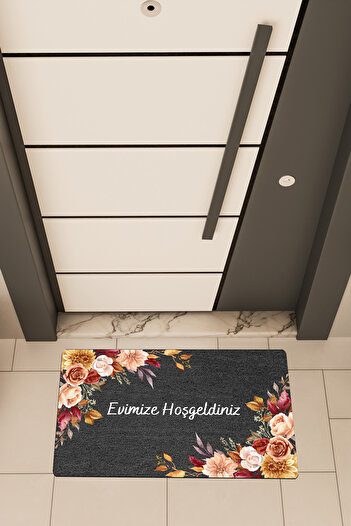 Dormot High Quality Digital Printing Black, Colorful Corner Flower Themed Door Front Mat