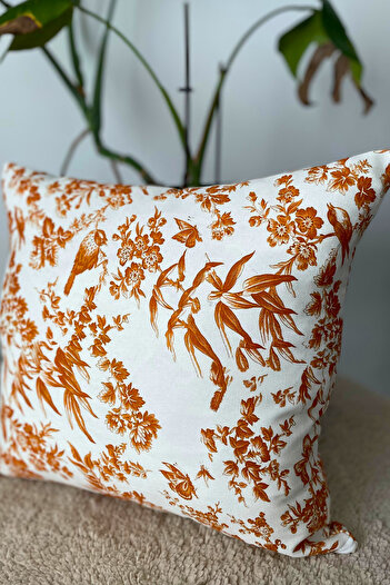KAMİZ Kırlent Kılıfı %100 Pamuklu Vintage Kuş Desenli
