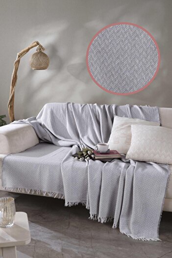 LADYNİL Gray Zigzag Sofa Cover - 170x210