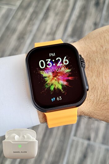 Daniel Klein Garantili Turuncu Renk Kordonlu Akıllı Kol Saati ve Bluetooth Kulaklık