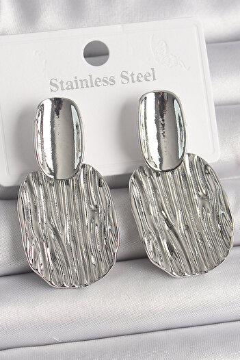 SeyCey.co Brass Silver Color Embroidered Square Plate Model Women's Earrings