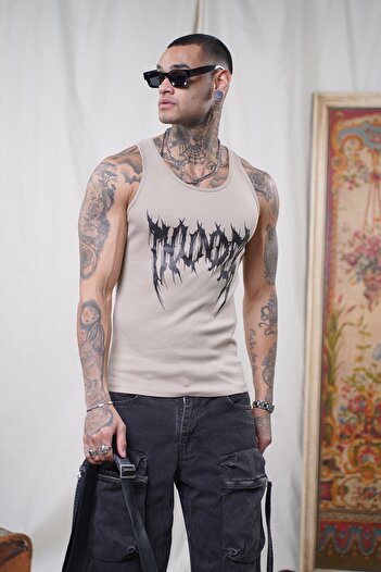 Butik Trend We Camisole Fabric Front Printed Slim Fit Fit Men's Undershirt