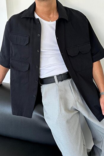 HAFKAGİYİM Cămașă oversize cu buzunar cu design negru