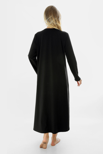 Almila Long Sleeve Long Combed Cotton Dress with Crew Neck 2031