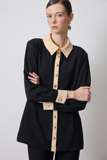 Touché Privé Gold Buttoned Crepe Shirt