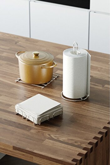 Tekno-tel Teknotel Tableware Kitchen Napkin Holder Paper Towel Holder Trivet Set of 3 Gold Mgset7