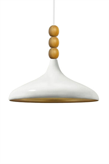 Bamyum Champion Holz 35 cm Hängelampe Metall E27 Weiß