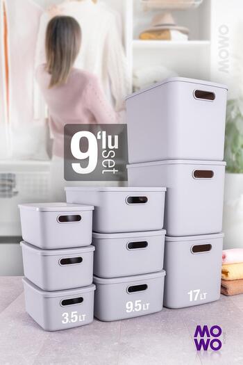 Mowo Home Retro Box 9-Piece Gray Multi-Purpose Organizer Storage Box with Lid, Organizer, Storage